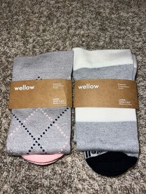 NWT! Wellow Premium Compression Socks {Pink Argyle & Stripes!} Large WIDE CALF
